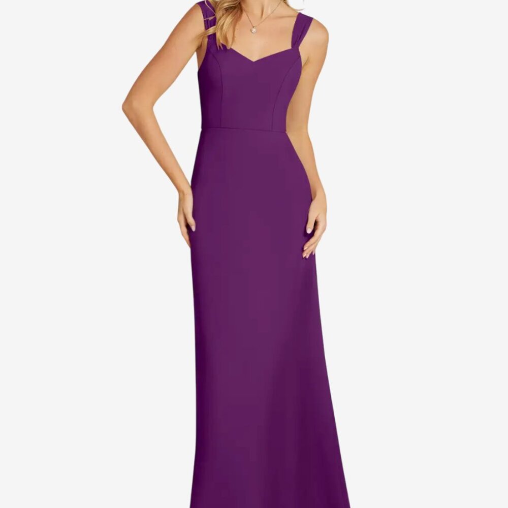Azazie Denice Sheath Pleated Chiffon Bridesmaid Dress Grape Full-length Skirt